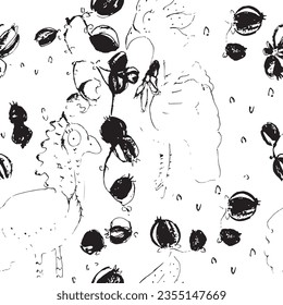 Patrón floral sin soldadura Flores rosas, peonías, hidrangea. Gráficos hechos a mano. Blanco negro. Estilo victoriano. Ilustración vectorial. Textiles, papel, decoración de papel pintado. Fondo vintage. Tapa de flor