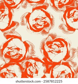 Floral seamless pattern with flowers. Roses. Vector background, design, print. Vintage halftone, mixed media