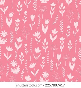 floral seamless pattern with flowers' silhouettes on pink backgrounds for wallpaper, scrapbooking, stationary, textile prints, wrapping paper, packaging, etc. EPS 10