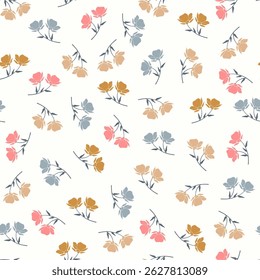 Floral Seamless Pattern. Flowers Simple Pattern Design. Floral Motif for Prints, Textile, Fabric, Surface Design. Vector EPS 10. 