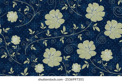 Floral seamless pattern flowers stars ornamental decorative luxurious vector texture fabric textile paper print packaging wrapping bed linen