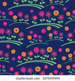 Floral seamless pattern with flowers for textile, wallpapers, gift wrap and scrapbook. Dark background. Vector illustration.