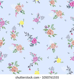 Floral seamless pattern with flowers. Vector motifs with rose for fabric print and embroidery.