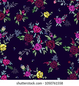 Floral seamless pattern with flowers. Vector motifs with rose for fabric print and embroidery.
