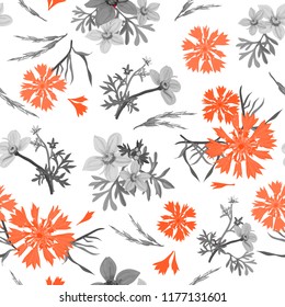 Floral seamless pattern flowers, vector background illustration.