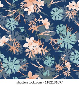 Floral seamless pattern flowers, vector background illustration.