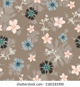 Floral seamless pattern flowers, vector background illustration.