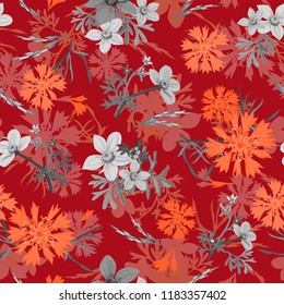 Floral seamless pattern flowers, vector background illustration.