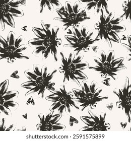 Floral seamless pattern with flowers. Vector background, design, print. Vintage halftone, mixed media