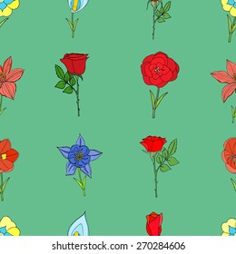 Floral seamless pattern with flowers. Vector blooming doodle floral texture. Decoration with detailed flower.