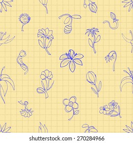 Floral seamless pattern with flowers. Vector blooming doodle floral texture. Decoration with detailed flower.