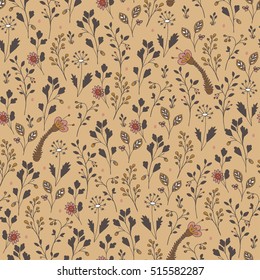 Floral seamless pattern with flowers. Vector blooming doodle floral texture