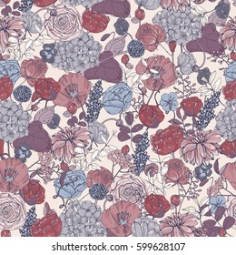 floral seamless pattern with flowers, vintage background. colorful vector illustration.