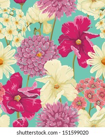 Floral seamless pattern with flowers in watercolor style