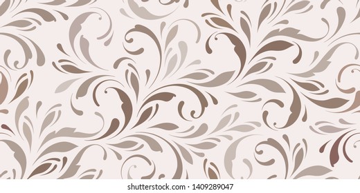 Floral seamless pattern. Flowery outline background for fabric, paper, wrapping and wallpapers. Beige color.