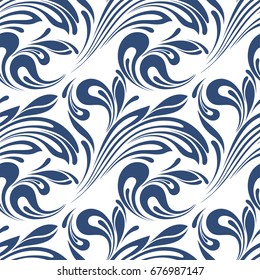 Floral seamless pattern. Flowery tile for fabric and paper. Swirls design for textiles, papers and wallpapers.