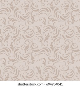 Floral seamless pattern. Flowery tile for fabric and paper. Fashionable design for textiles, papers, wrapping and Wallpapers. Beige color. 