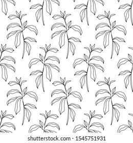 Floral seamless pattern with foliage, botanical endless texture, leaves ink sketch art. Vector illustration for wallpaper, textile, wrapping paper