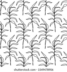 Floral seamless pattern with foliage, botanical endless texture, leaves ink sketch art. Vector illustration for wallpaper, textile, wrapping paper