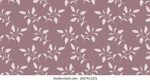 Floral seamless pattern with foliage, leaves silhouettes endless background. Elegant Botanical summer texture. Delicate stylish leaf sketch art. Vintage vector illustration for wedding, wrapping paper