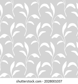 Blumennahtlose Muster mit Blattwerk, Blätter Silhouetten endlosen Hintergrund. Elegante botanische Sommerstruktur. Delikate, stylische Blatskizze. Vintage Vektorgrafik für Hochzeit, Packpapier