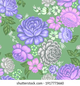 Patrón floral sin fisuras al estilo folclórico. Grandes rosas coloridas.