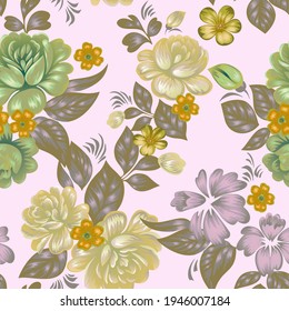 Patrón floral sin fisuras al estilo folclórico. Diseño de época.