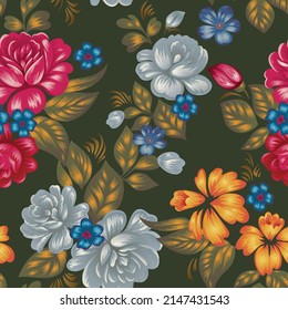 Patrón floral sin fisuras al estilo folclórico. Diseño de época.