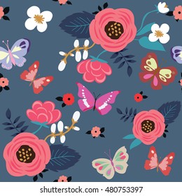 Floral seamless pattern folk sytle