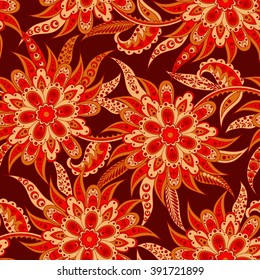 Floral seamless pattern. Folkloric Batik vector ornament.  