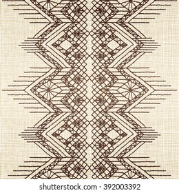 Floral seamless pattern with a fringe border knitted or woven macrame in boho style 