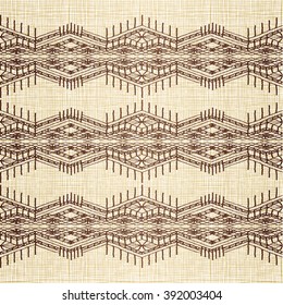 Floral seamless pattern with a fringe border knitted or woven macrame in boho style 