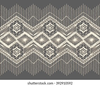 Floral Seamless Pattern With A Fringe Border Knitted Or Woven Macrame In Boho Style