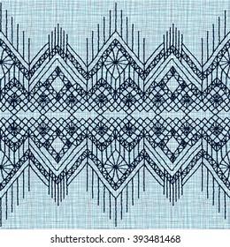 Floral seamless pattern with a fringe border knitted or woven macrame in boho style