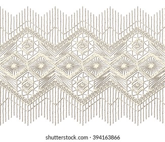 Floral seamless pattern with a fringe border knitted or woven macrame in boho style