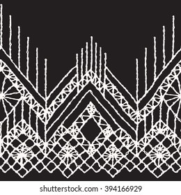 Floral seamless pattern with a fringe border knitted or woven macrame in boho style