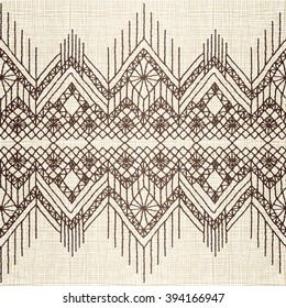 Floral Seamless Pattern With A Fringe Border Knitted Or Woven Macrame In Boho Style