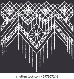 Floral seamless pattern with a fringe border knitted or woven macrame in boho style