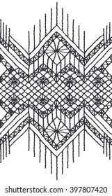 Floral seamless pattern with a fringe border knitted or woven macrame in boho style
