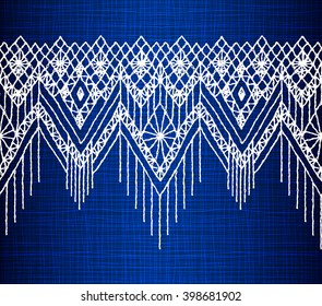 Floral seamless pattern with a fringe border knitted or woven macrame in boho style