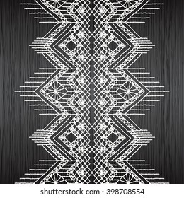 Floral seamless pattern with a fringe border knitted or woven macrame in boho style