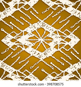 Floral seamless pattern with a fringe border knitted or woven macrame in boho style