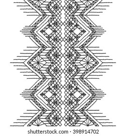 Floral seamless pattern with a fringe border knitted or woven macrame in boho style