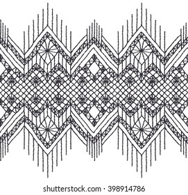 Floral seamless pattern with a fringe border knitted or woven macrame in boho style