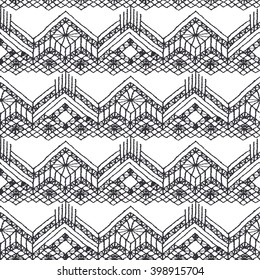 Floral seamless pattern with a fringe border knitted or woven macrame in boho style