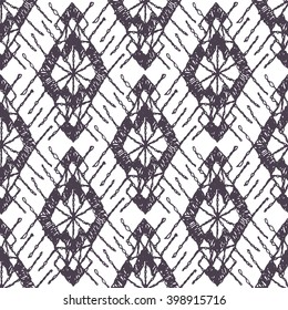 Floral seamless pattern with a fringe border knitted or woven macrame in boho style