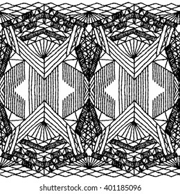 Floral seamless pattern with a fringe border knitted or woven macrame in boho style