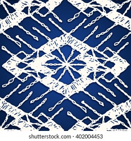 Floral seamless pattern with a fringe border knitted or woven macrame in boho style