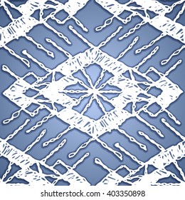 Floral seamless pattern with a fringe border knitted or woven macrame in boho style