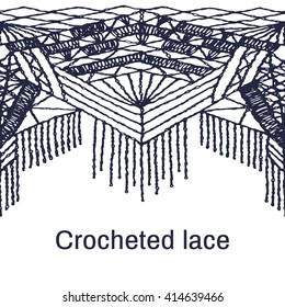 Floral seamless pattern with a fringe border knitted or woven macrame in boho style